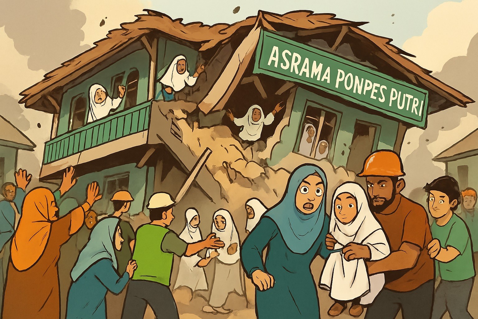 Asrama Putri Ponpes di Situbondo Ambruk, Relawan dan Warga Bergerak Cepat Selamatkan Santriwati