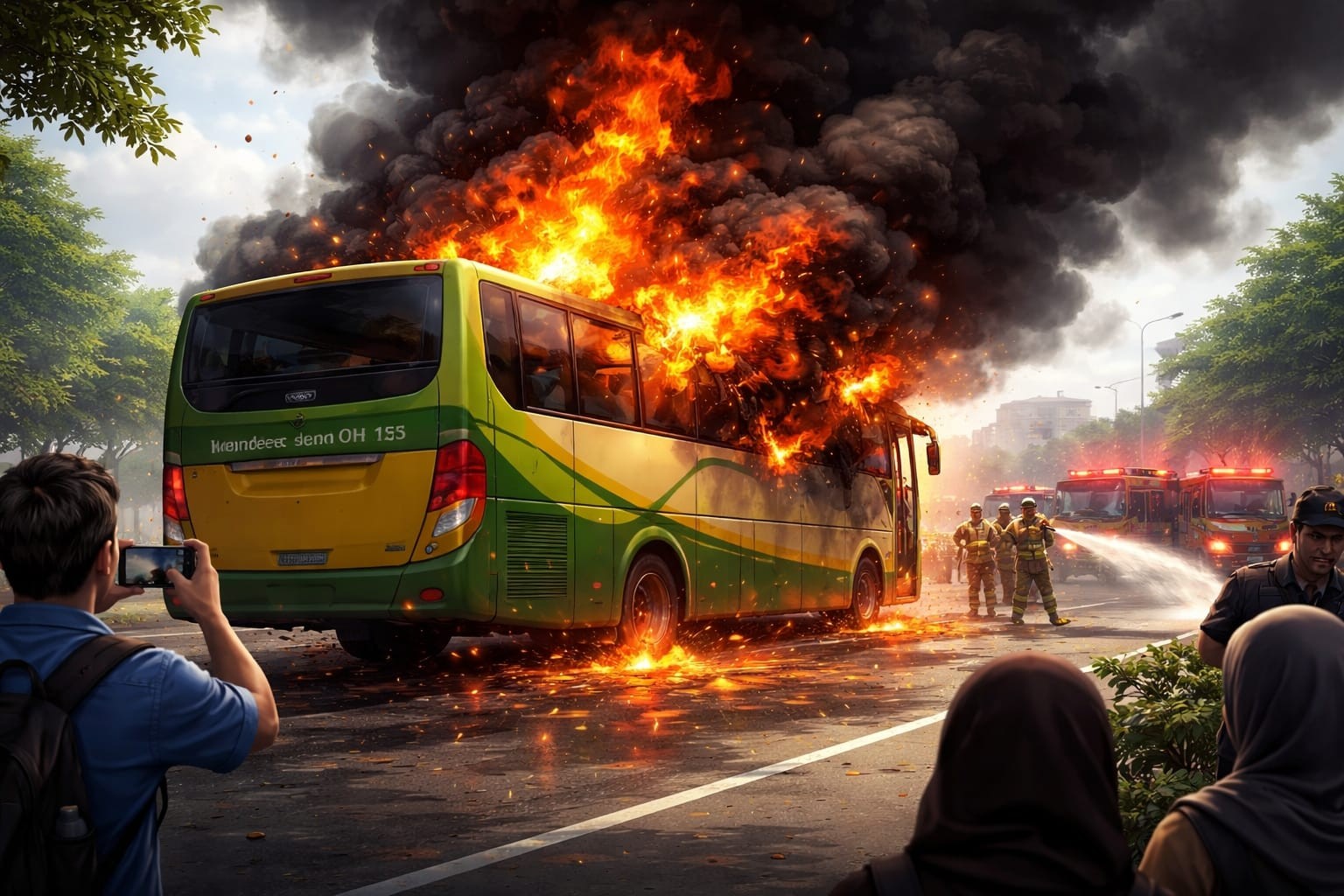 Bus Terbakar di Tambun Bekasi, Diduga Korsleting Listrik, Penumpang Selamat
