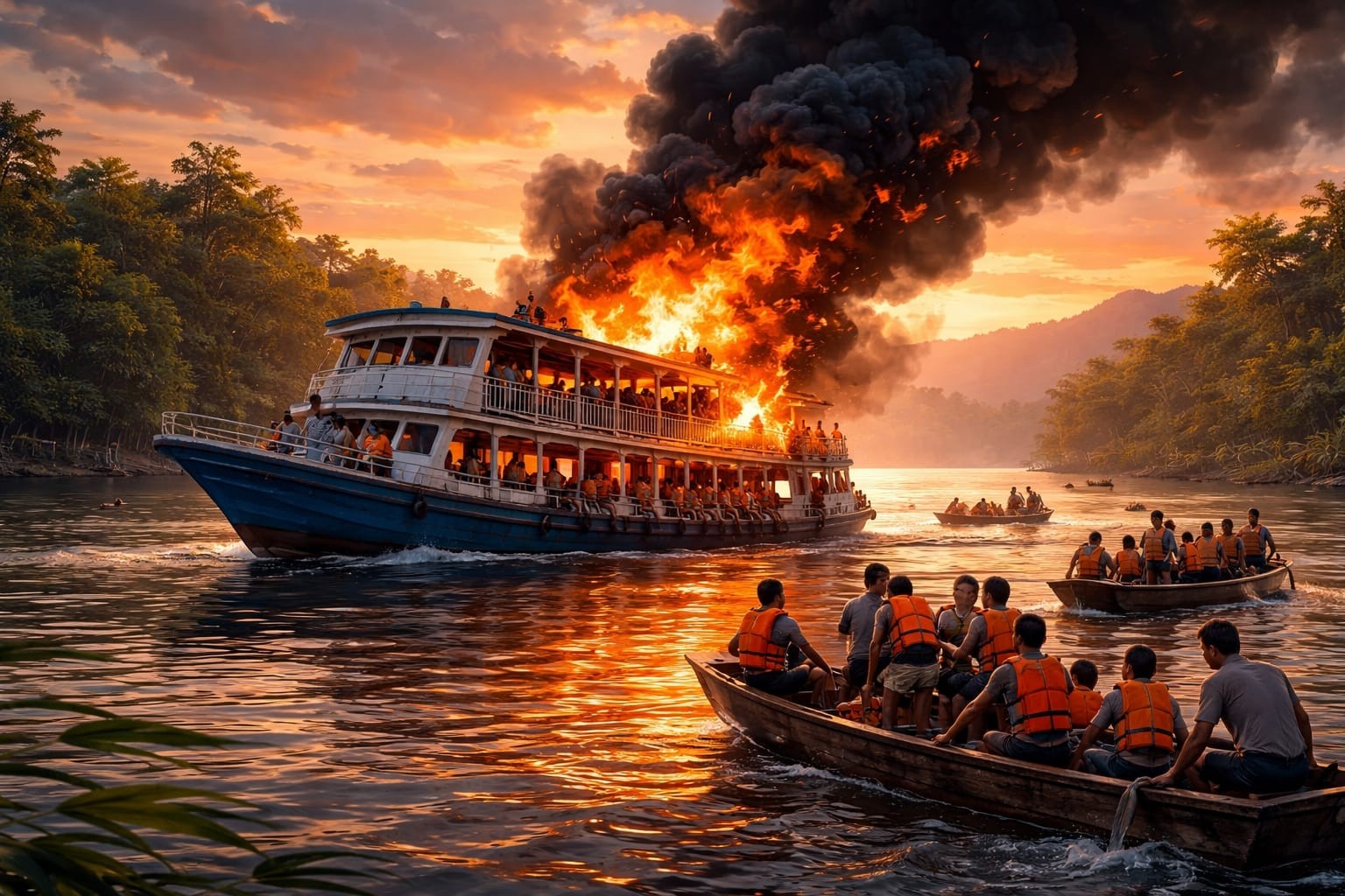 Kapal Wisata KM Teman Bejalan Terbakar di Sungai Mahakam Samarinda, 68 Penumpang Selamat