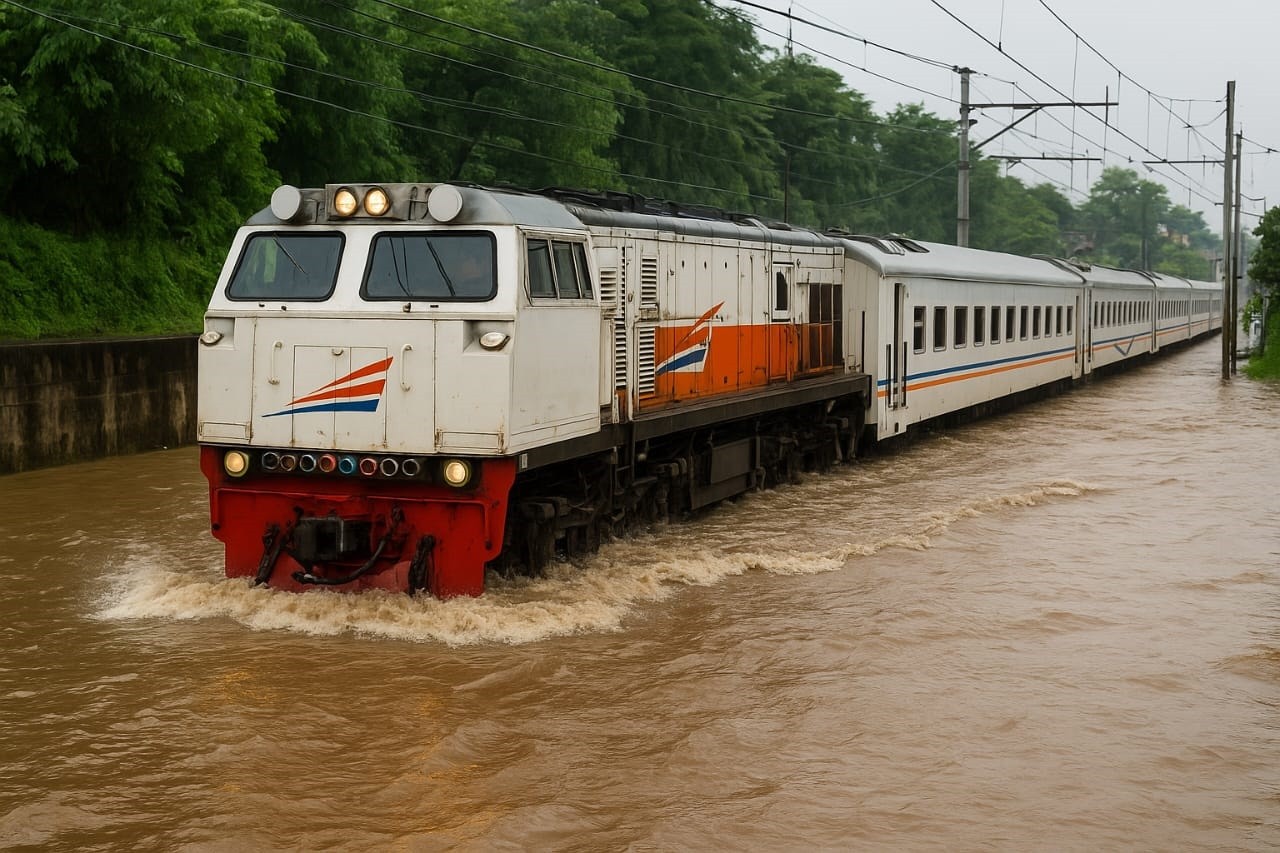 Banjir Genangi Jalur Semarang–Tawang, Belasan Kereta Tujuan Surabaya dan Malang Terlambat