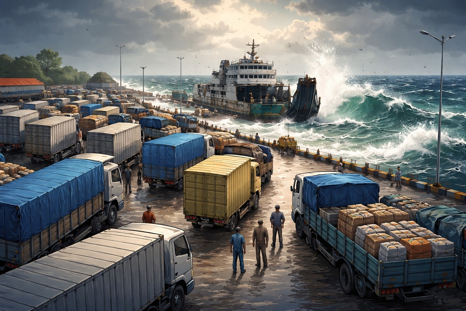 10 Hari Truk Tertahan Akibat Gelombang Tinggi Logistik Kepulauan Terancam