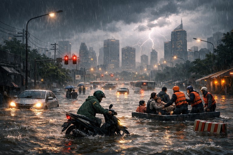 Banjir Jakarta Meluas Jumat Pagi, 14 Ruas Jalan Terendam Akibat Hujan Deras