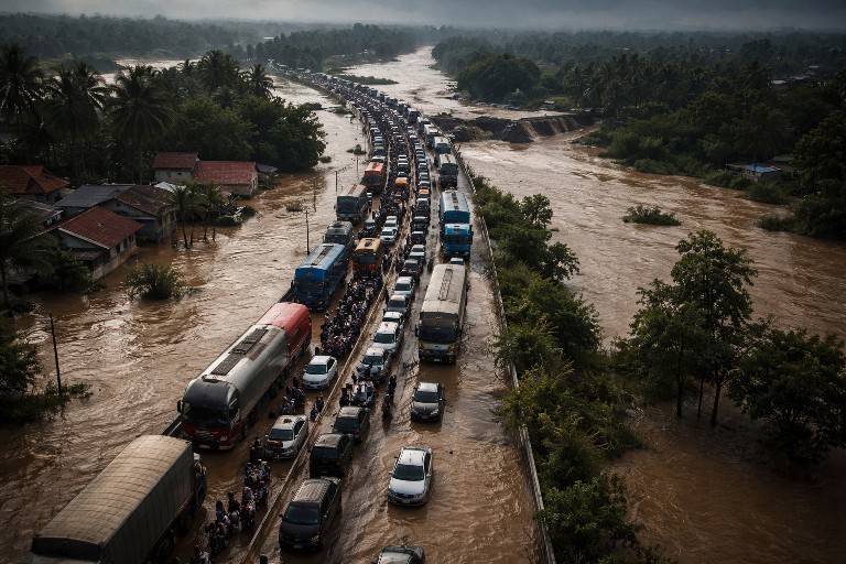 Jalur Semarang–Grobogan Lumpuh Usai Banjir Demak, Antrean Kendaraan Capai 5 Kilometer