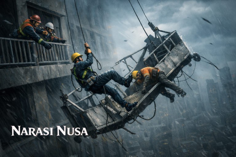 Pekerja Gondola Tewas Dihantam Angin Kencang di Apartemen Ascott Surabaya.