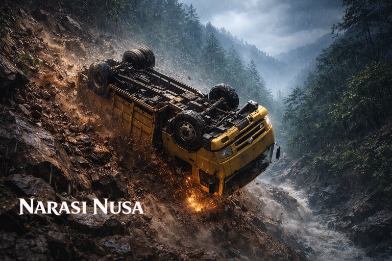 Longsor Jalur Bromo Pasuruan, Truk Terjun ke Jurang Saat Hujan Deras