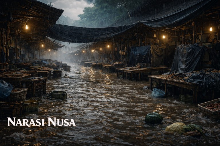 Banjir Bengawan Jero Rendam Pasar Sungelebak Lamongan, Aktivitas Jual Beli Lumpuh