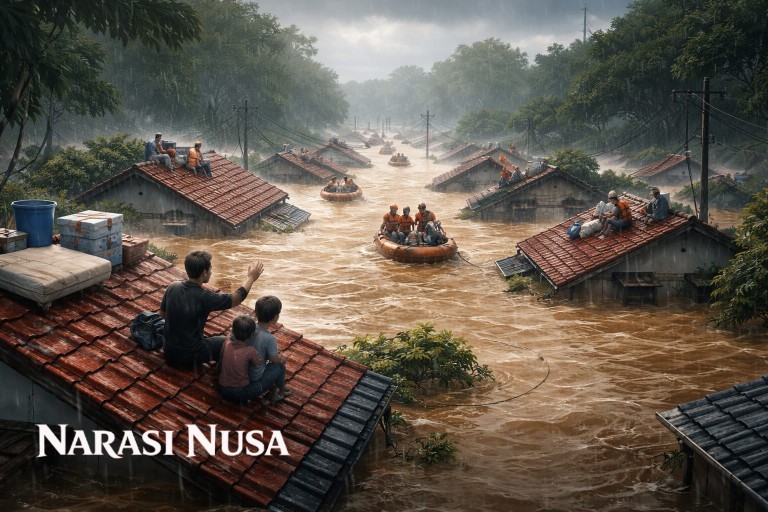 Banjir Setinggi 5 Meter Rendam Perumahan di Periuk Tangerang, Warga Bertahan di Atap dan Lantai Dua