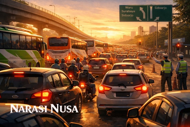 Polisi Berlakukan Tilang Bus Ngetem di Raya Waru, Di Exit Terminal Purabaya Picu Kemacetan