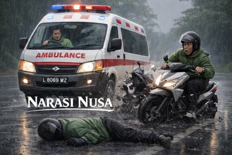 Ambulans Tabrak Motor di Bangkalan, Pemotor Tewas di Tempat saat Hujan Deras