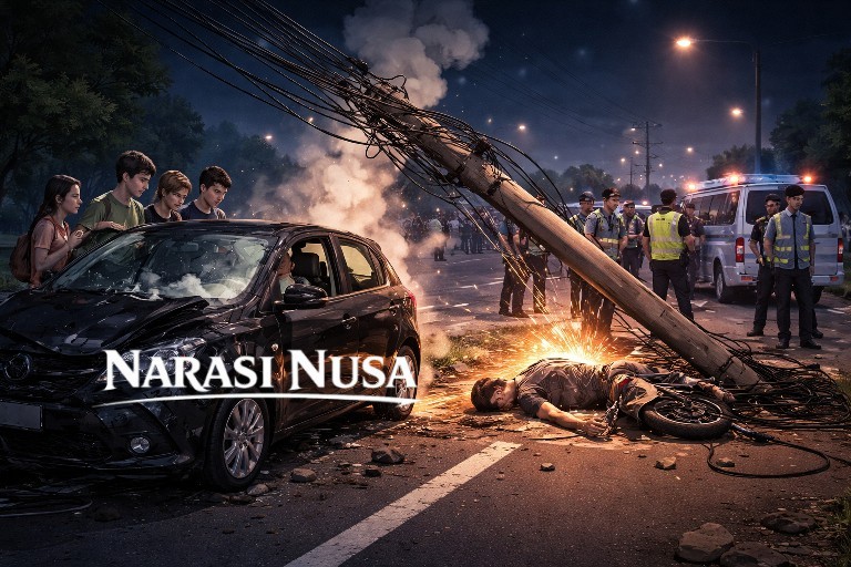 Remaja 16 Tahun Nyetir Mobil Rental Berujung Maut, Pemotor Jadi Korban Listrik di Krian
